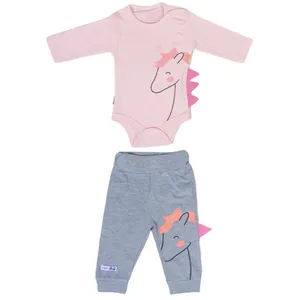 ست بادی آستین بلند و شلوار نوزادی طرح اسب تک شاخ مدل cag442p