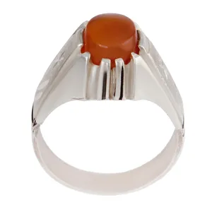 انگشتر نقره مردانه بازرگانی میلادی مدل سنگ عقیق رکاب سیلندری سیاه قلم کد AM_2842