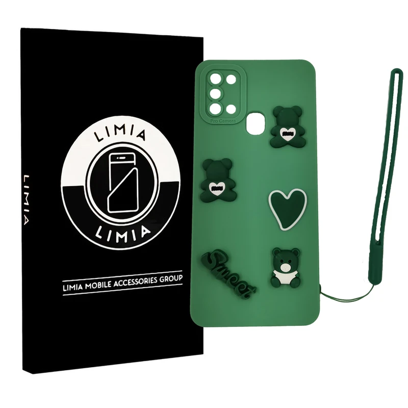 کاور لیمیا مدل عروسکی لنزدار ژله ای طرح Sweet مناسب برای گوشی موبایل سامسونگ Galaxy A21s به همراه بند آویز