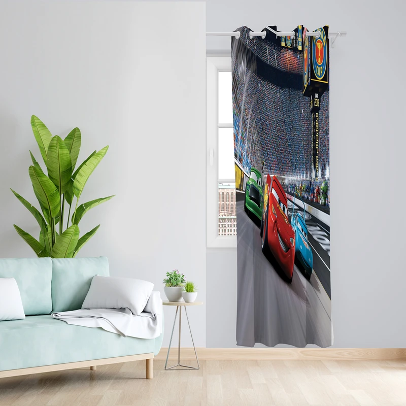 پرده طرح ماشین های مکویین مدل مخمل پانچی کد L 1595 Z سایز 140x200 سانتی متر