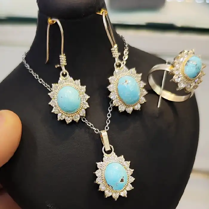 نیم ست نقره زنانه مدل سنگ فیروزه نیشابور کد 780