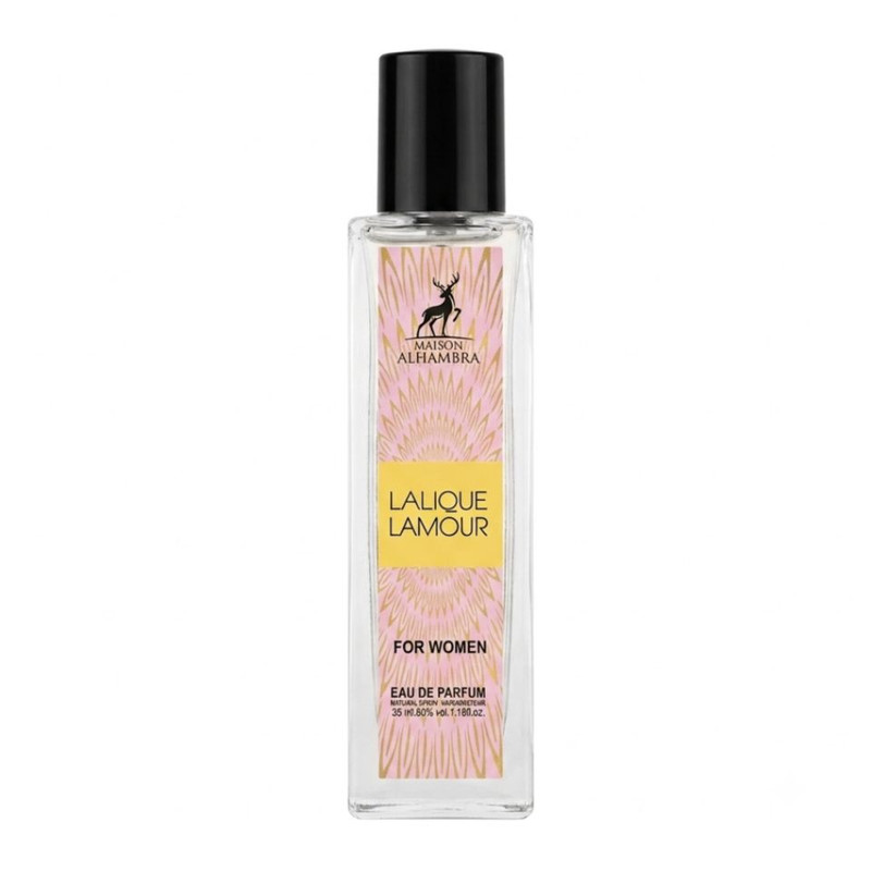 عطر جیبی زنانه الحمبرا مدل LALIQUE LAMOUR FOR WOMEN با رایحه گلی و گرم و شیرین حجم 35 میلی‌لیتر