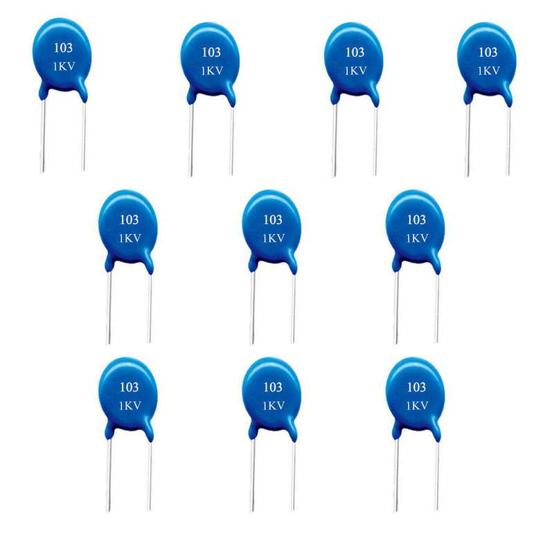 خازن سرامیکی 10 نانوفارد 1 کیلوولت کد 103 بسته 10 عددی