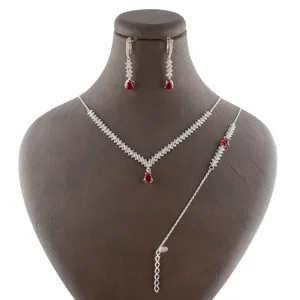نیم ست نقره زنانه مدل یاقوت کد AMT-N147