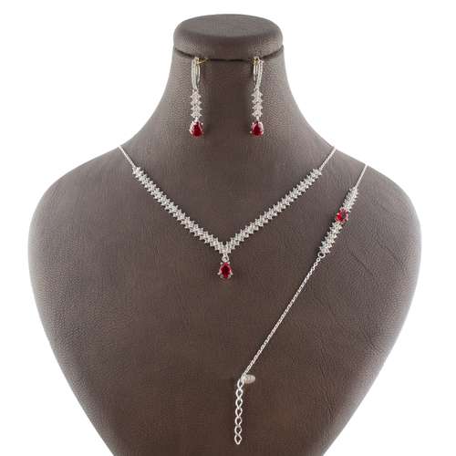 نیم ست نقره زنانه مدل یاقوت AVN-N147