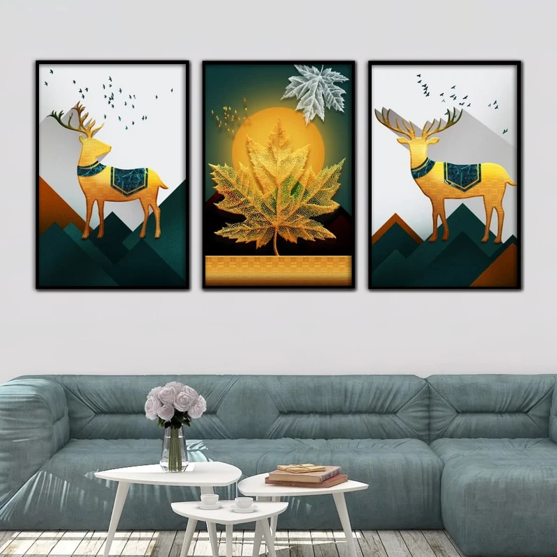 تابلو آتریسا طرح گوزن مدرن مدل AT00458 مجموعه 3 عددی