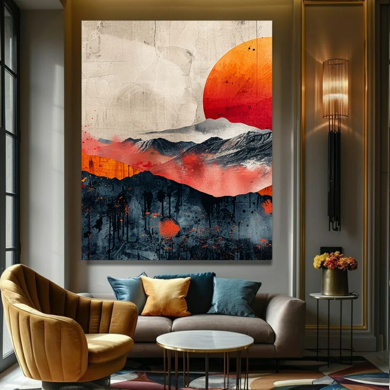 پوستر پارچه ای طرح مخمل  نقاشی کوهستان مدل غروب کد FP106723