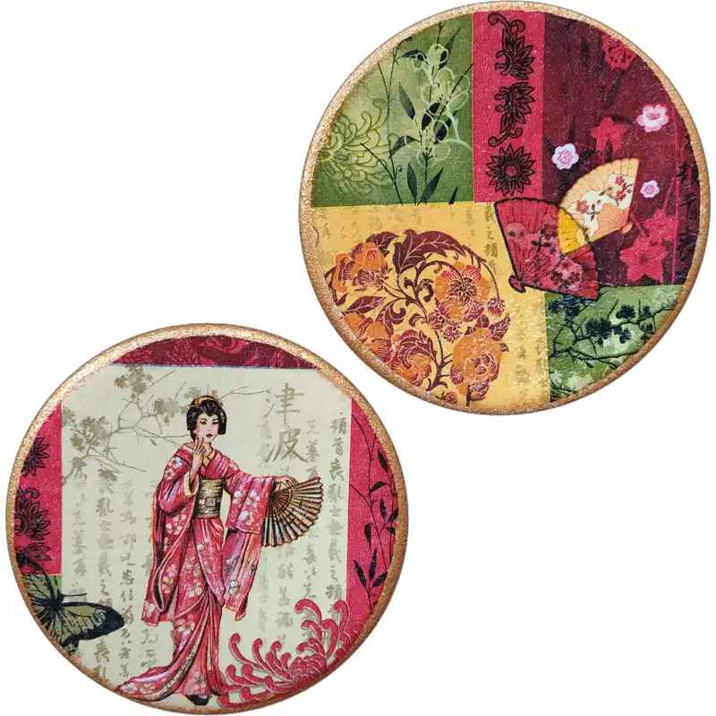 بشقاب دیوارکوب سفالی مدل بانوی ژاپنی مجموعه 2 عددی