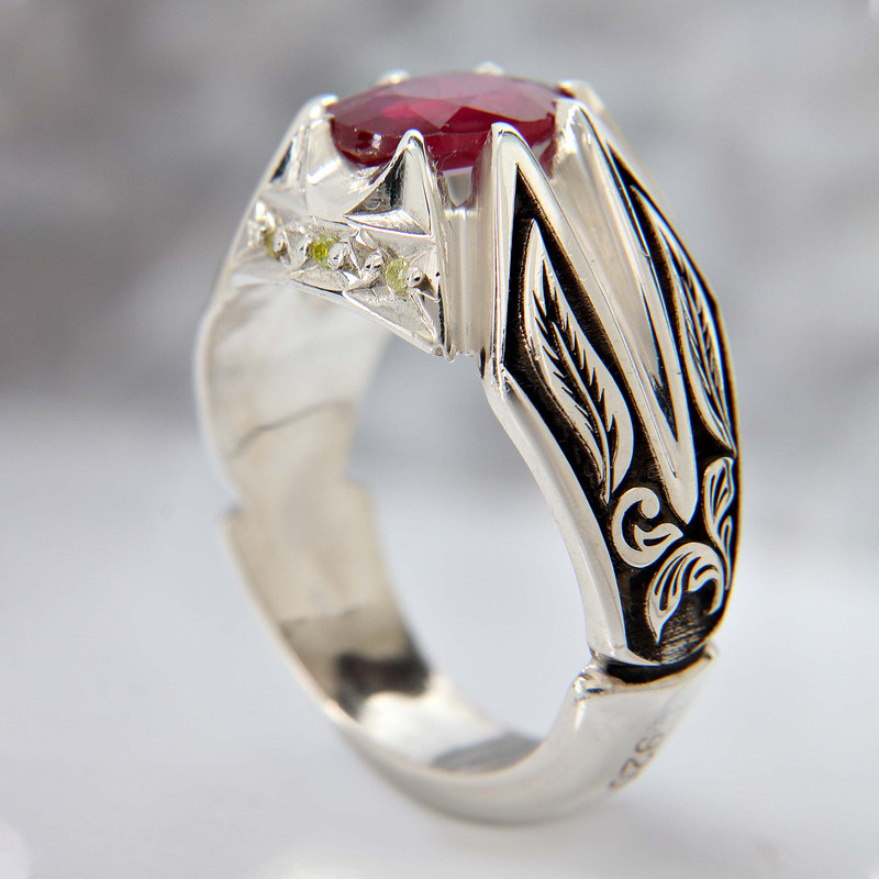 انگشتر نقره مردانه مدل یاقوت سرخ رکاب مخراج دست ساز کد AM_5118
