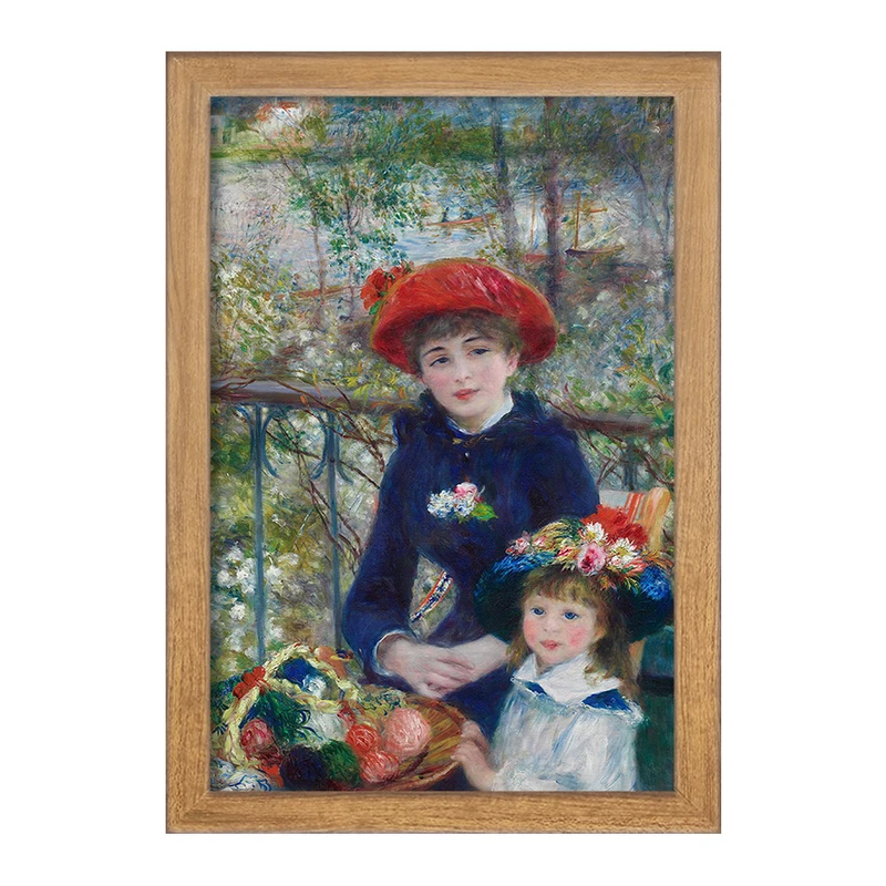 تابلو خندالو مدل دو خواهر روی تراس رنوار  کد 23353