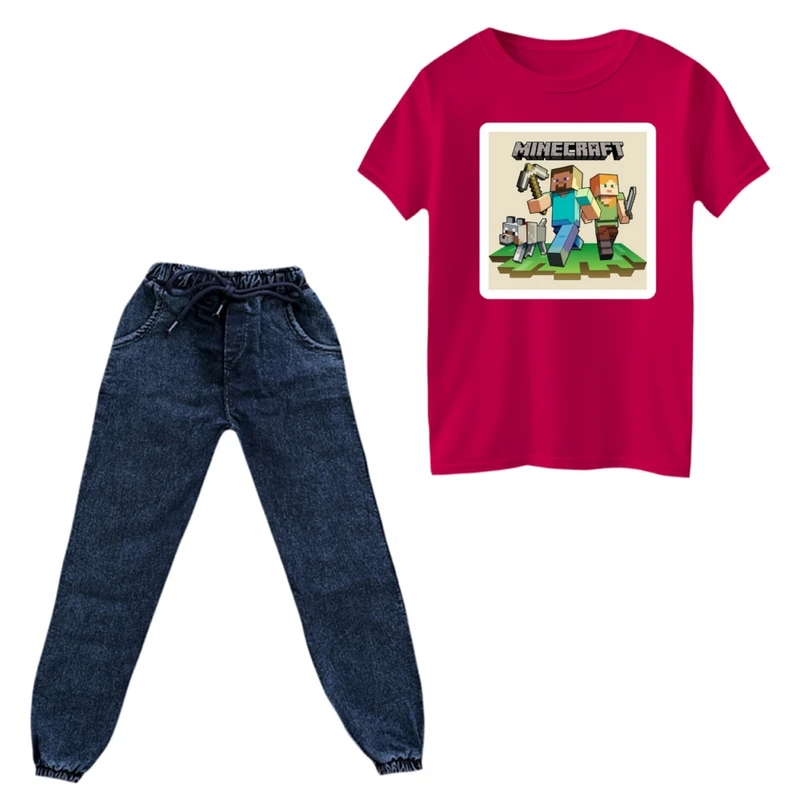 ست تی‌شرت و شلوار پسرانه مدل ماینکرفت کد 001