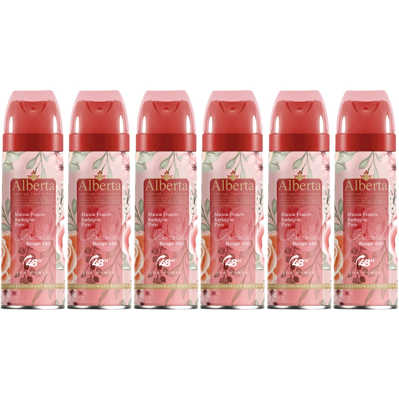 اسپری بدن زنانه آلبرتا مدل باکارات رژ حجم 200 میلی لیتر مجموعه 6 عددی