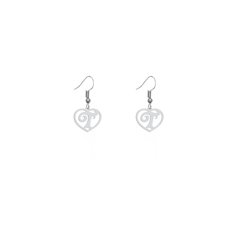 گوشواره زنانه هایکا طرح قلب و حرف T مدل ha-776