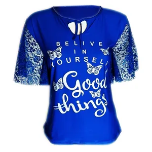 بلوز آستین کوتاه زنانه مدل پروانه رنگ آبی