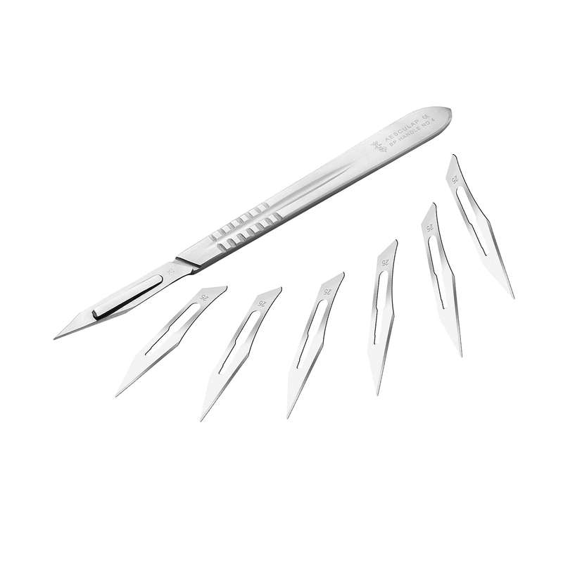 دسته تیغ جراحی اسکولاپ مدل SKJMRJ002369 شماره 4 به همراه تیغ استریل بایوتک کد SKJMRJ002369 مجموعه 6 عددی