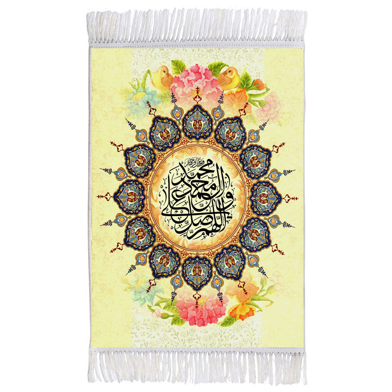 فرش ماشینی دیوارکوب اطلس آبی مدل صلوات کد T4120