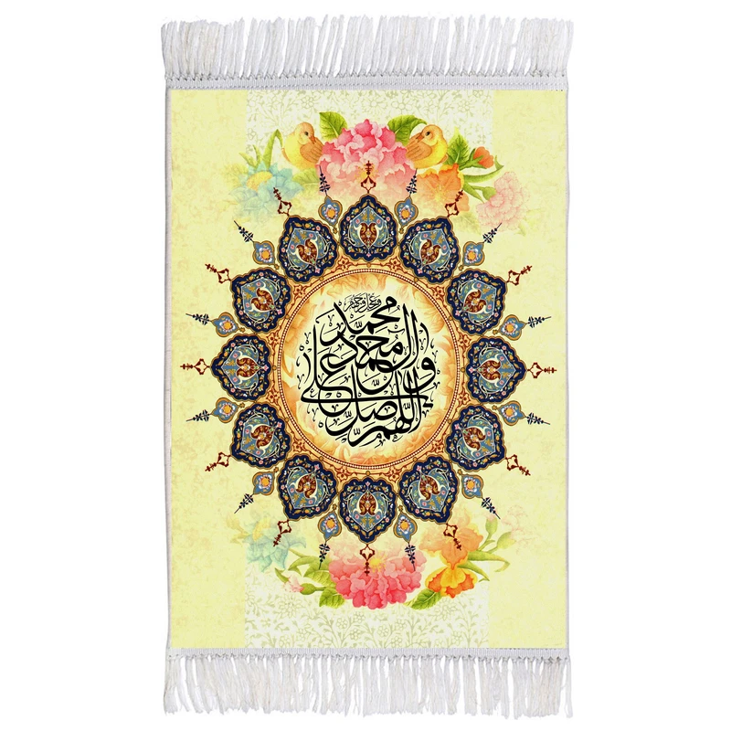 فرش ماشینی دیوارکوب اطلس آبی مدل صلوات کد T4120