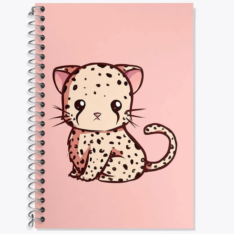 دفتر زبان 50 برگ خندالو مدل دو خط طرح پلنگ حیوانات بامزه کد 21071