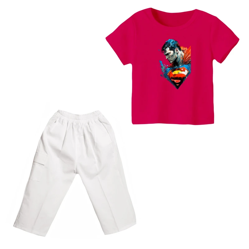 ست تی شرت و شلوارک دخترانه مدل سوپر من