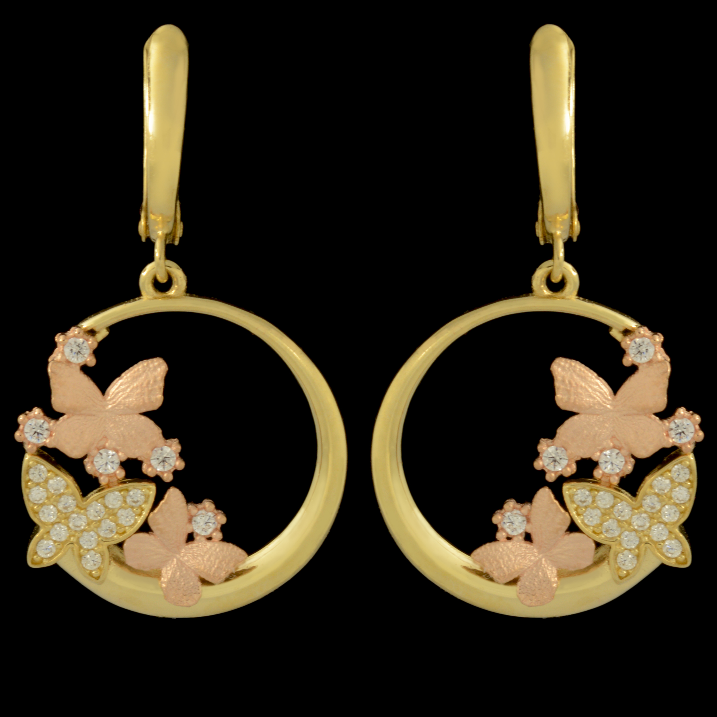 گوشواره طلا 18 عیار زنانه طلای مستجابی مدل گل و پروانه ورسای کد 167082