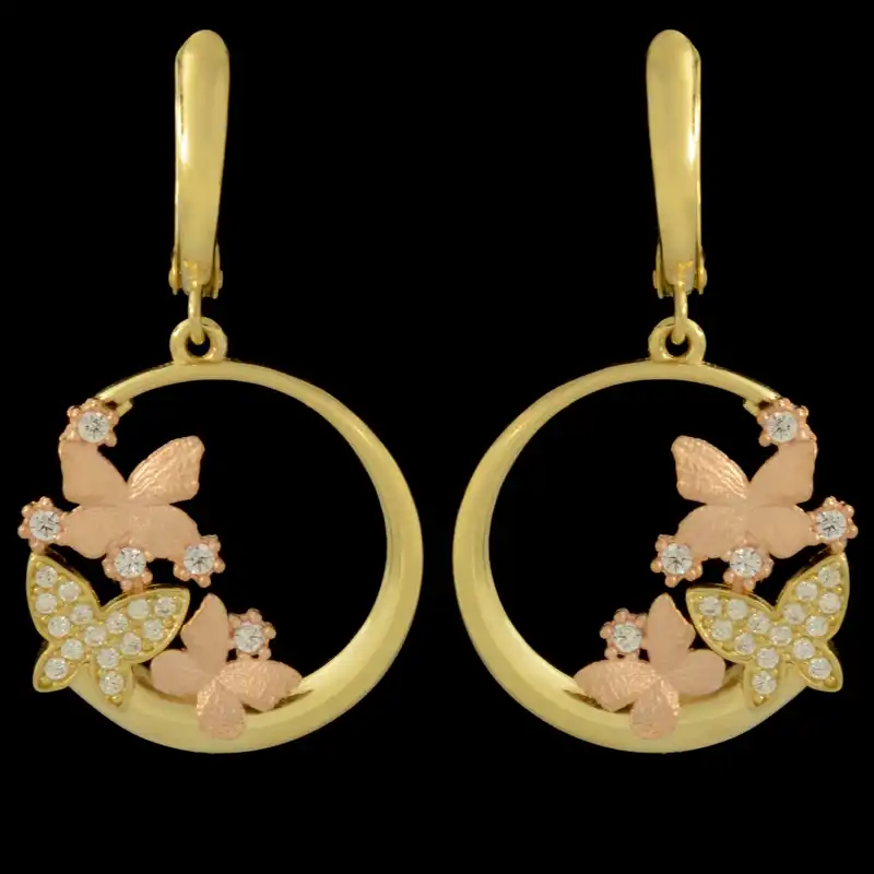 گوشواره طلا 18 عیار زنانه طلای مستجابی مدل گل و پروانه ورسای کد 167082