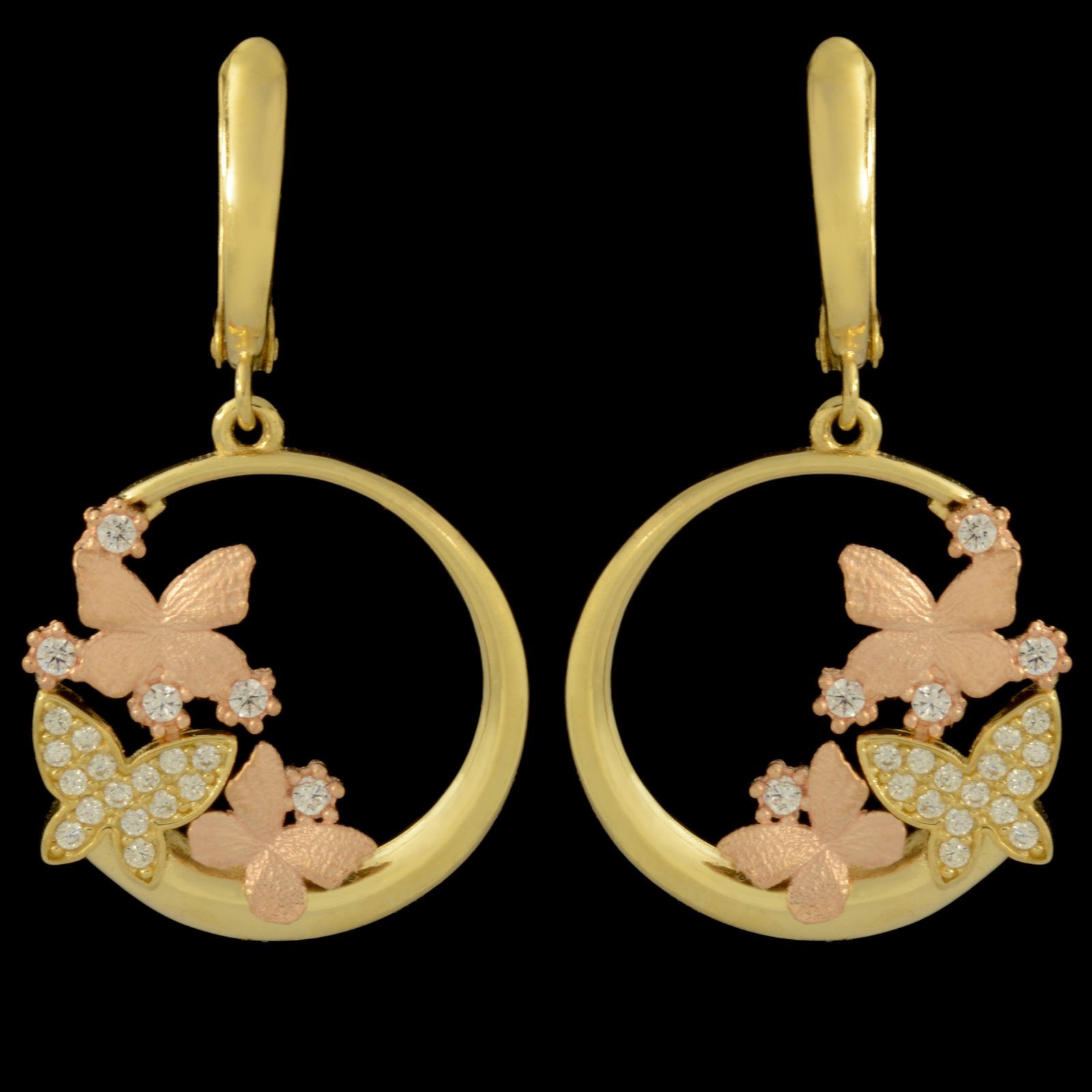 گوشواره طلا 18 عیار زنانه طلای مستجابی مدل گل و پروانه ورسای کد 167082