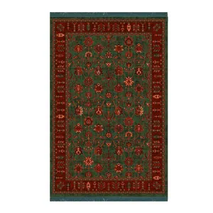 فرش ماشینی 700 شانه فرش ابریشمی کرامتیان زمینه قرمز حاشیه لاکی مدل بلوچی افشان 5108B