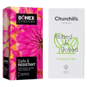 کاندوم چرچیلز مدل Pleasure Her بسته 12 عددی به همراه کاندوم بونکس مدل Safe & Resistant بسته 12 عددی
