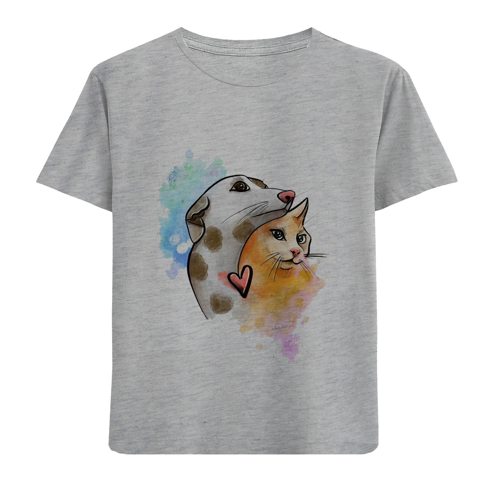 تی شرت آستین کوتاه دخترانه مدل سگ وگربه D246