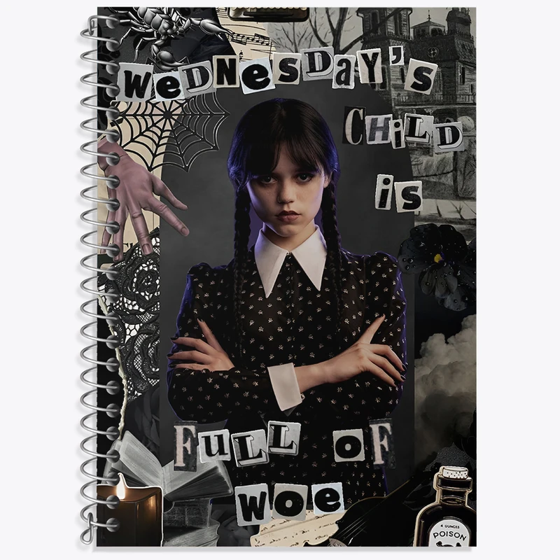 دفتر زبان 50 برگ خندالو مدل سه خط طرح ونزدی (Wednesday) کد N2709