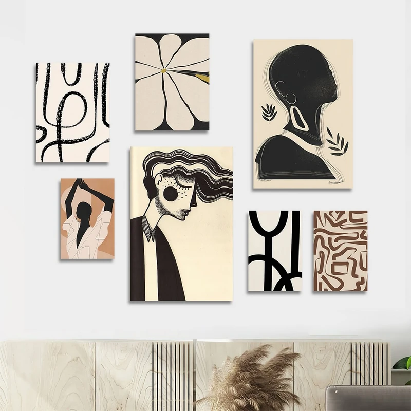 تابلو شاسی بکلیت طرح نقاشی مینیمال چهره آفریقایی مدل SH-1121  مجموعه 7 عددی
