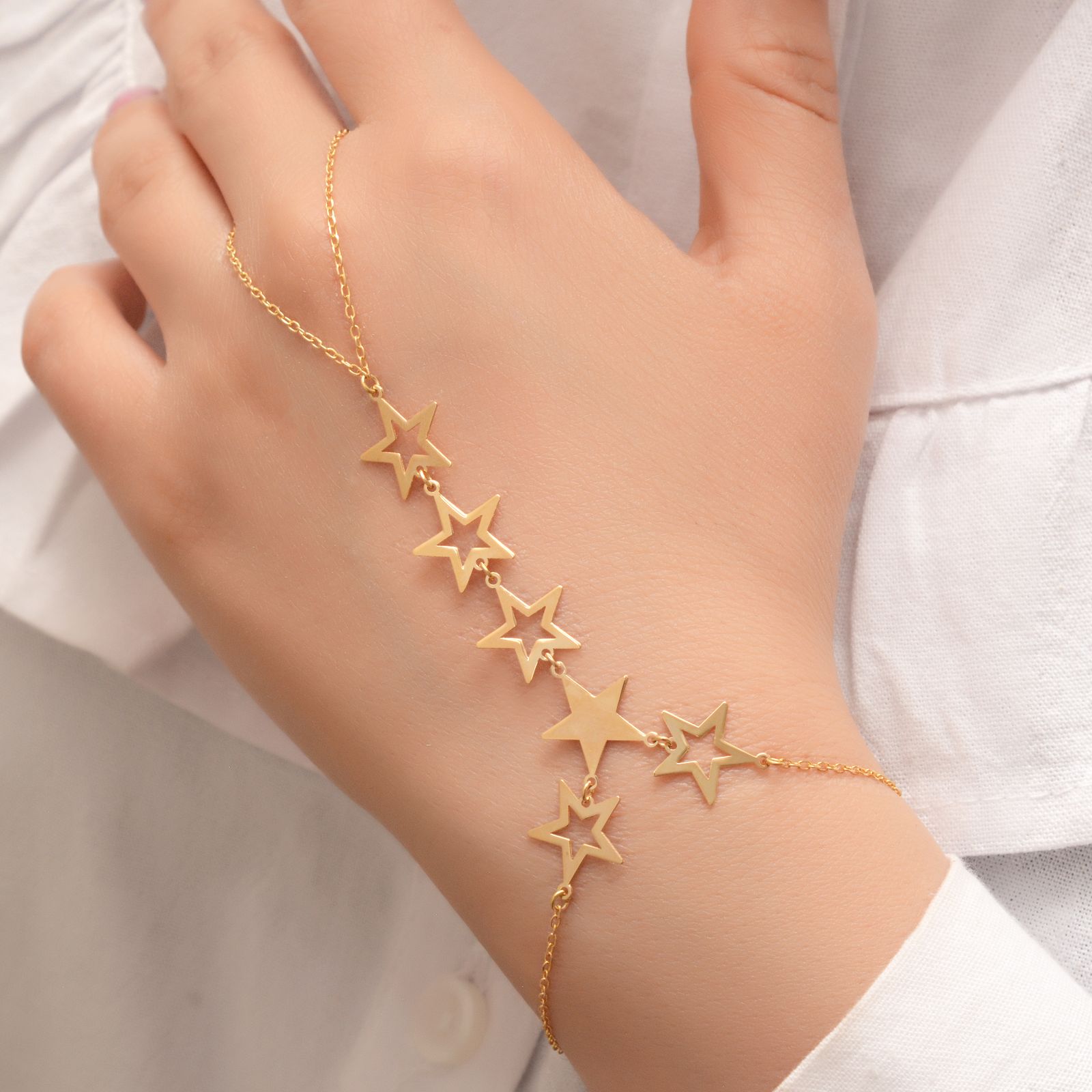 دستبند طلا 18 عیار زنانه طلای مستجابی مدل تمیمه ستاره کد 6758 -  - 2