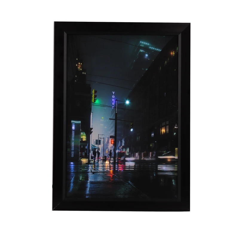 تابلو نوری طرح شهر شلوغ مدل ST-01 فریم قهوه‌ای