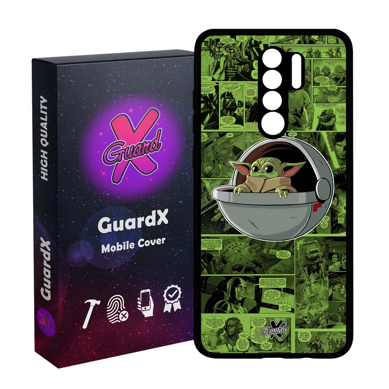 کاور گارد ایکس طرح Baby Yoda مدل Glass10477 مناسب برای گوشی موبایل شیائومی Redmi 9/Redmi 9 Prime/Poco M2