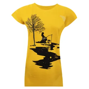 تی شرت آستین کوتاه زنانه مدل  نخی ویسکوز چاپی نگینی دختر ماهیگیر و ماه کد tm-2159 رنگ زرد