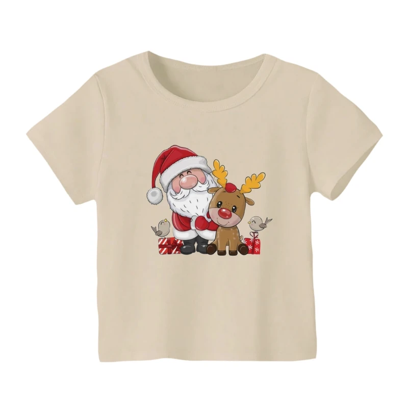تی شرت آستین کوتاه بچگانه مدل بابانوئل و گوزن کریسمس کد 5