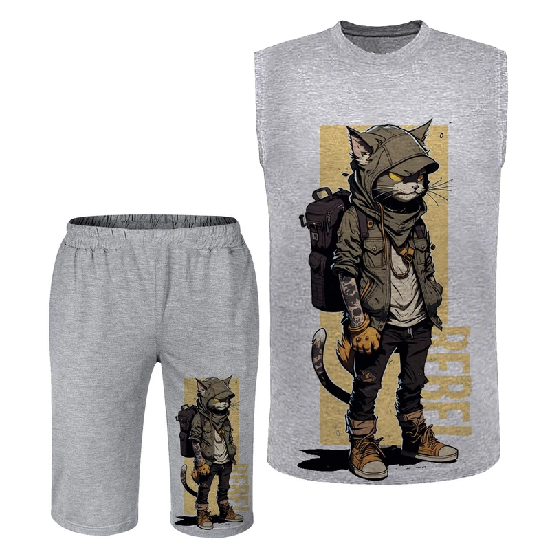 ست تاپ و شلوارک مردانه مدل گربه کد N110