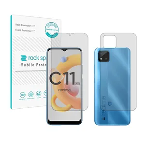 Rockspace HyGEL model transparent screen protector suitable for Realme C11-2021 mobile phone along with the back of the phone