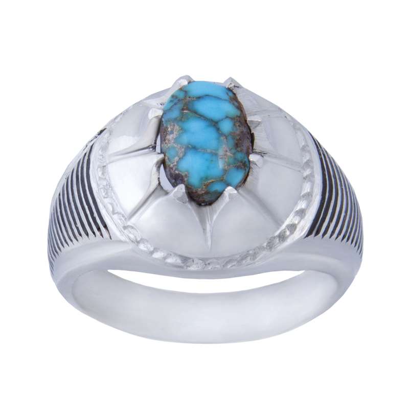 انگشتر نقره مردانه بازرگانی میلادی مدل سنگ فیروزه نیشابور کد AM_027