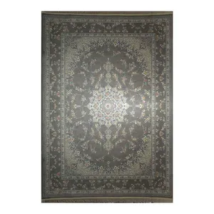 فرش ماشینی 1200 شانه زمینه نقره‌ای حاشیه نقره‌ای مدل نارگل