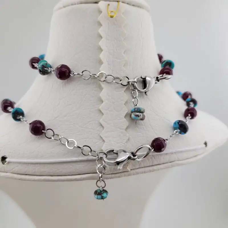 نیم ست زنانه مدل سنگ فیروزه نیشابوری و عقیق یاقوتی کد 90