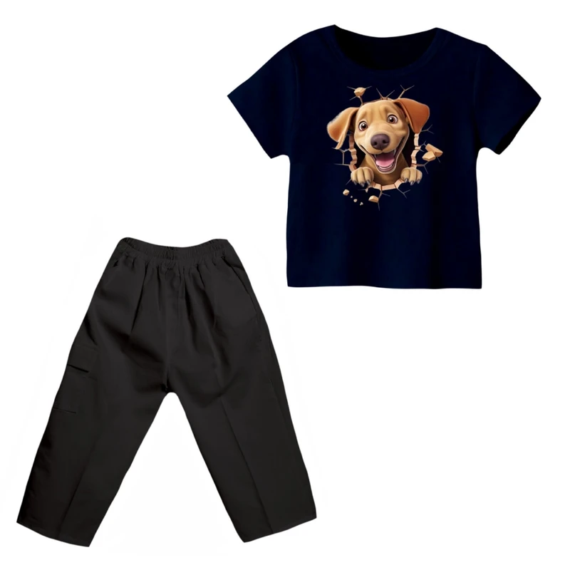 ست تی شرت و شلوارک پسرانه مدل سگ کد 2
