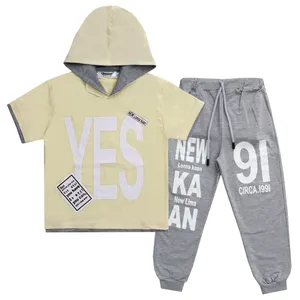 ست تی شرت کلاه دار و شلوار دخترانه لیما کیدز طرح YES رنگ لیمویی