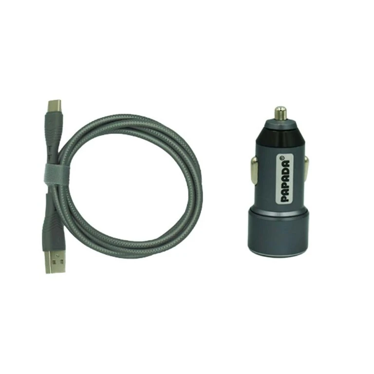 شارژر فندکی پاپادا مدل PC-12 به همراه کابل تبدیل microUSB