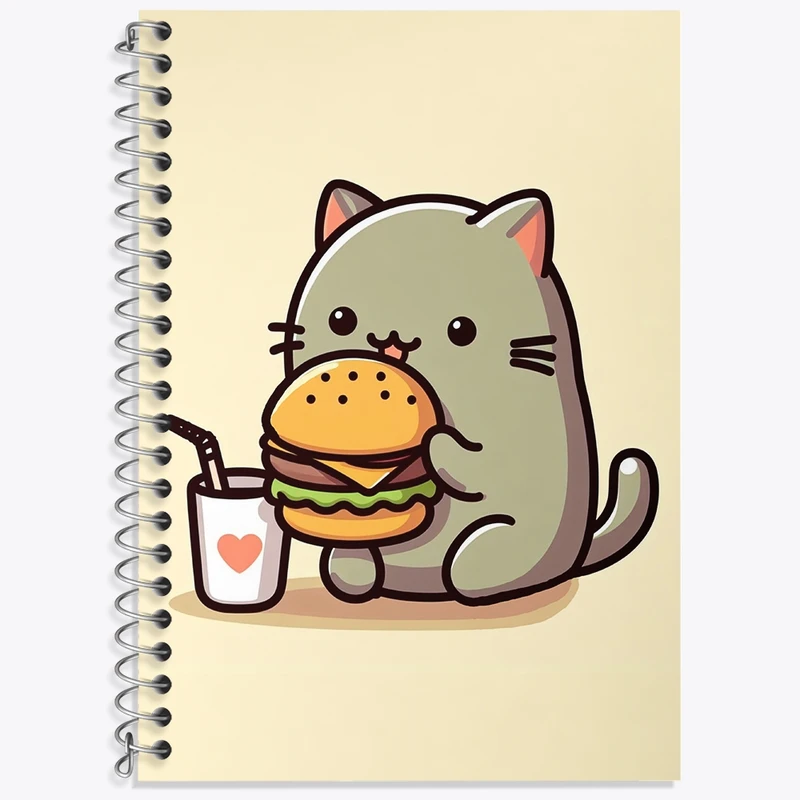دفتر زبان 50 برگ خندالو مدل دو خط طرح گربه و همبرگر کد N1647