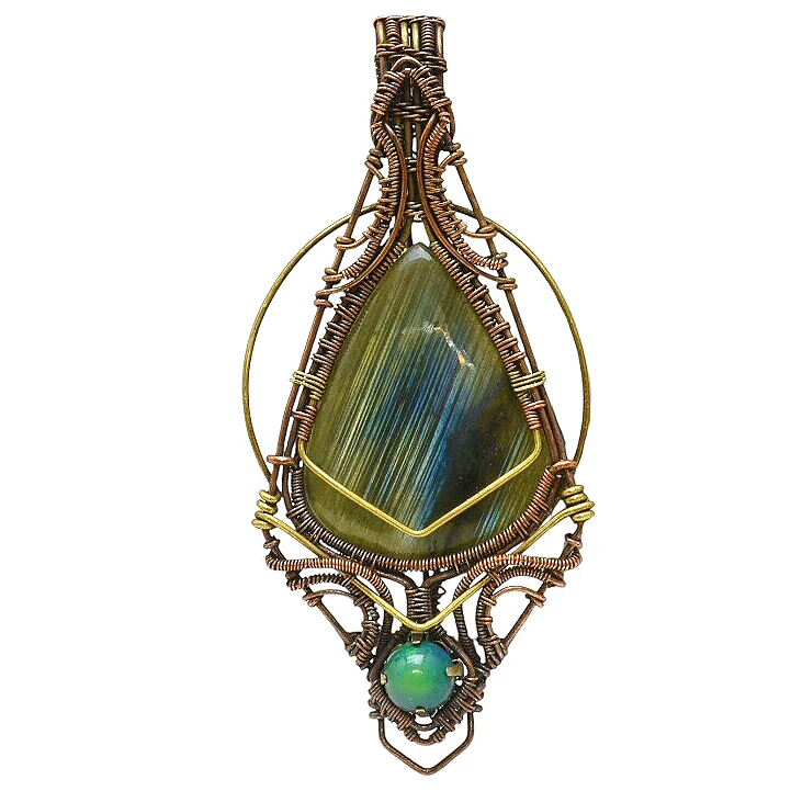 گردنبند مدل مثلث سنگ اوپال و لابرادوریت