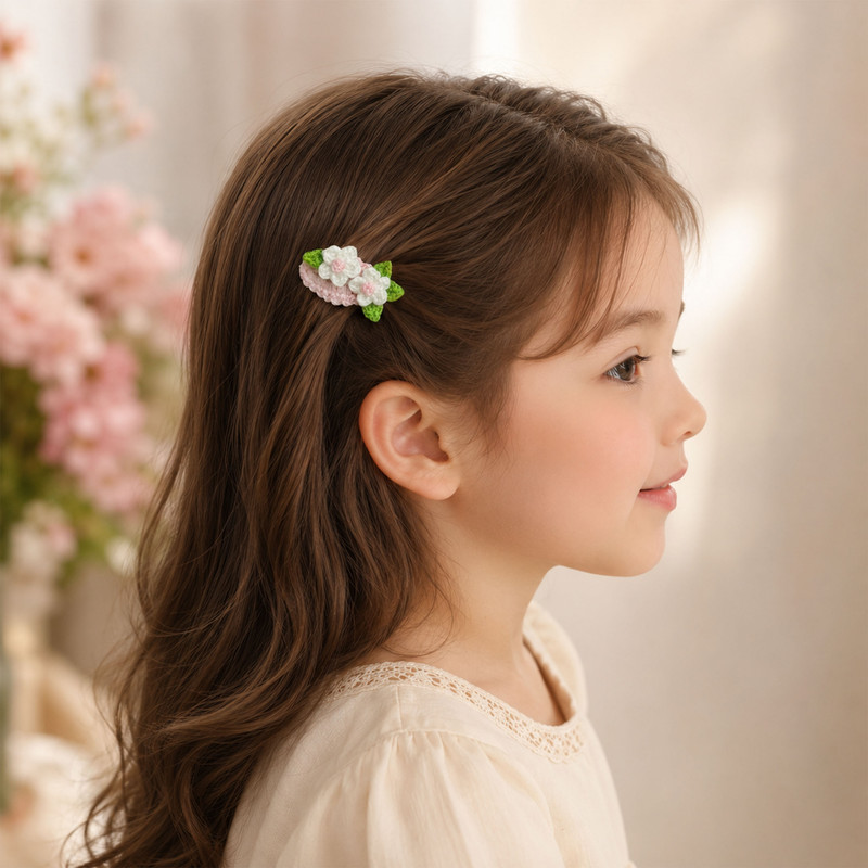 گیره مو دخترانه بافتنی مدل گل بسته 2 عددی