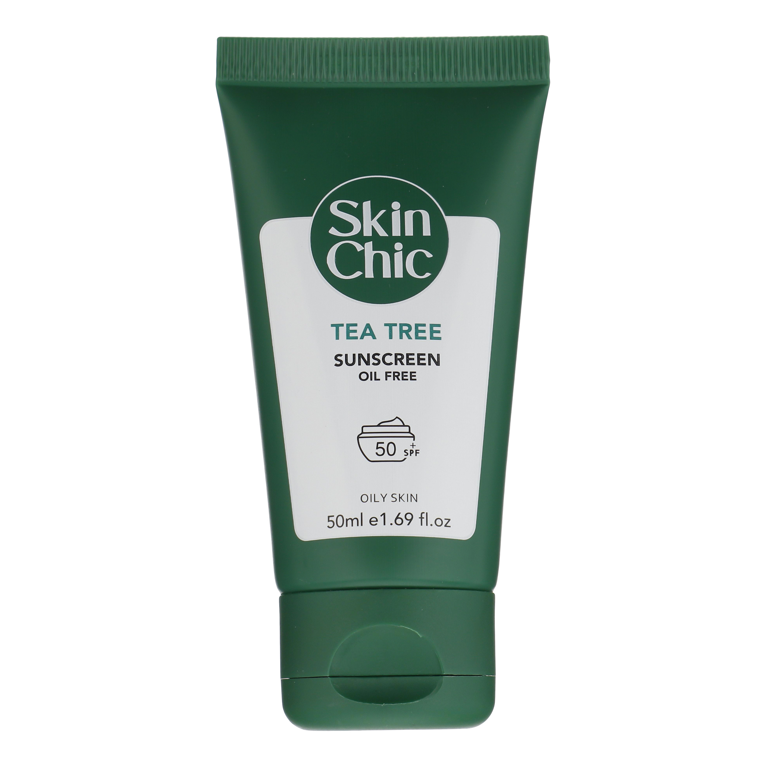 کرم ضد آفتاب بدون رنگ SPF 50 اسکین شیک مدل Tea Tree ‌مناسب پوست‌های چرب حجم 50 میلی‌لیتر