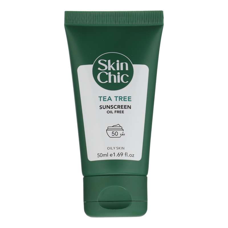 کرم ضد آفتاب بدون رنگ SPF 50 اسکین شیک مدل Tea Tree ‌مناسب پوست‌های چرب حجم 50 میلی‌لیتر