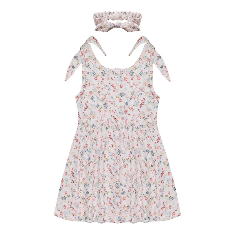 پیراهن بدون آستین دخترانه مدل سرشانه گره ای طرح بهاره